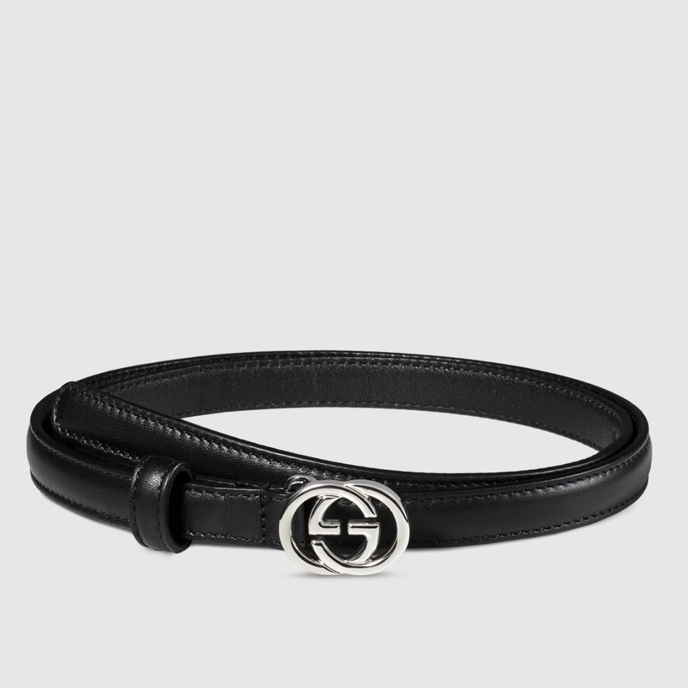Gucci Black Skinny Interlocking GG Belt 90